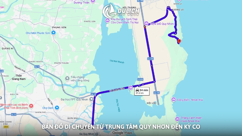 Bản đồ di chuyển từ trung tâm Quy Nhơn đến Kỳ Co