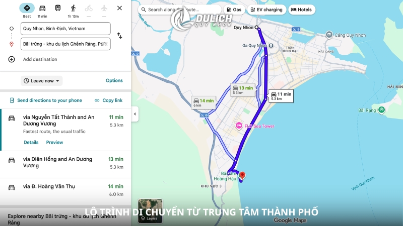 Lộ trình di chuyển từ trung tâm thành phố
