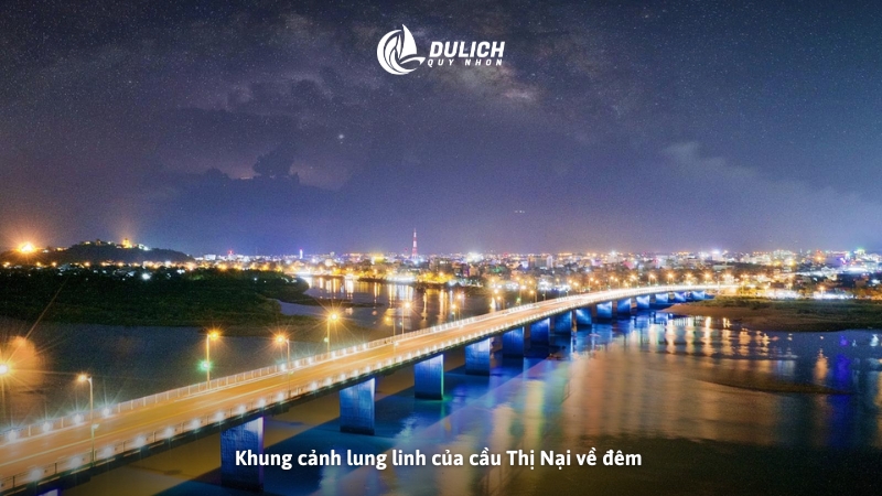 Khung cảnh lung linh của cầu Thị Nại về đêm 