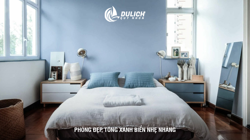 Phòng đẹp, tông xanh biển nhẹ nhàng