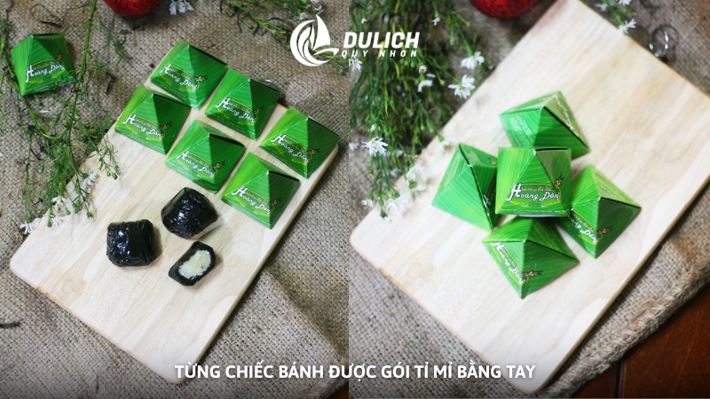 Từng chiếc bánh được gói tỉ mỉ bằng tay