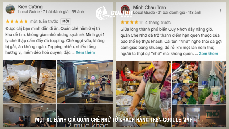 Một số đánh giá quán chè Nhớ ở Quy Nhơn  từ khách hàng trên google map 