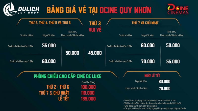 Cập nhật chi phí xem phim tại rạp chiếu phim Quy Nhơn